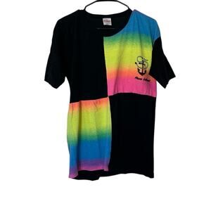 VTG Feathers International Single Stitch T-Shirt Marco Island Size L Neon Black